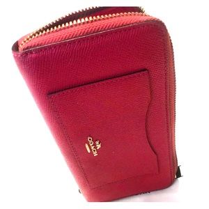 Coach Pink Leather Zip Around Large Clutch